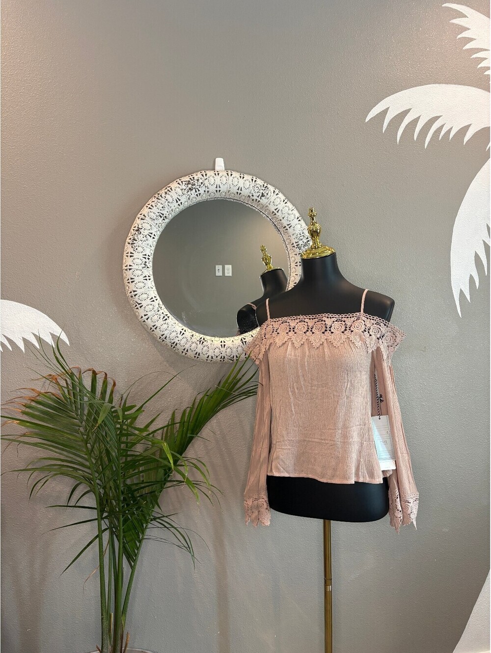 Light Pink Off-Shoulder Lace Trim Blouse